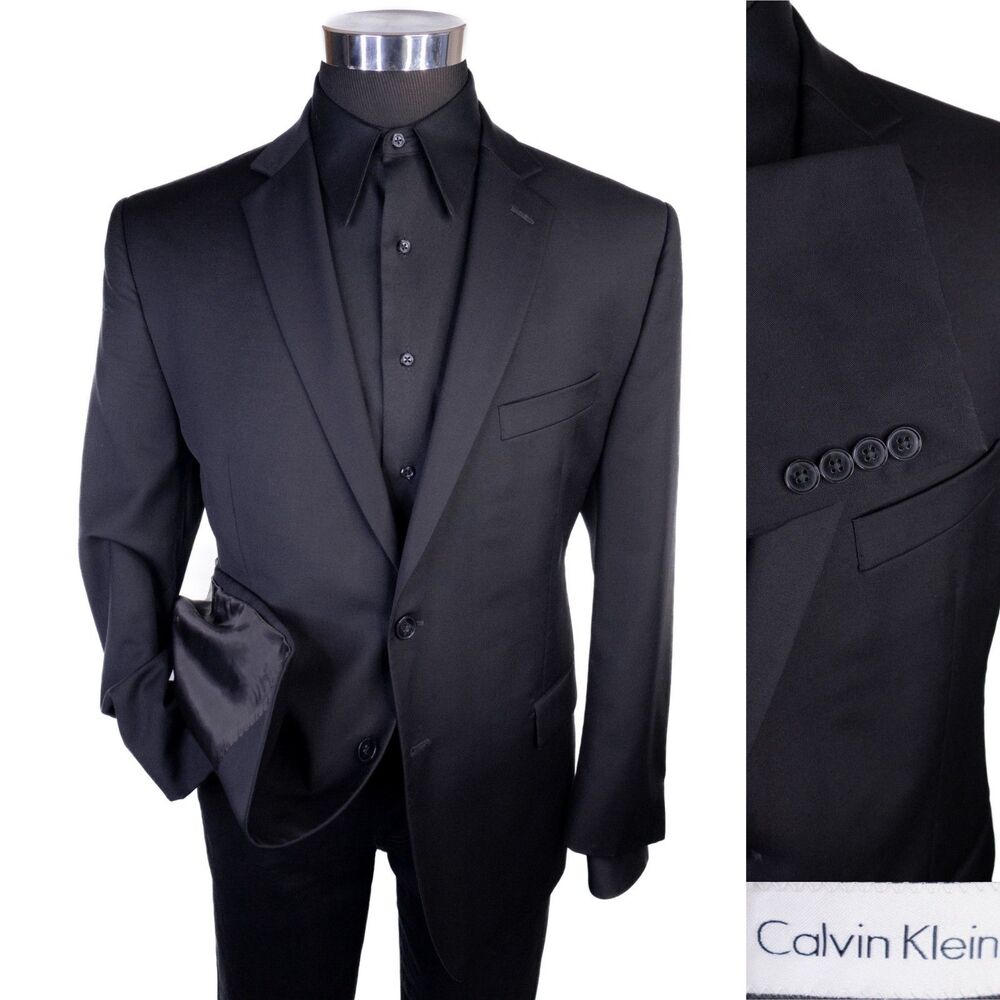 Calvin Klein 42R Classic Fit Wool Solid Black 2 Button Blazer Jacket Sport Coat